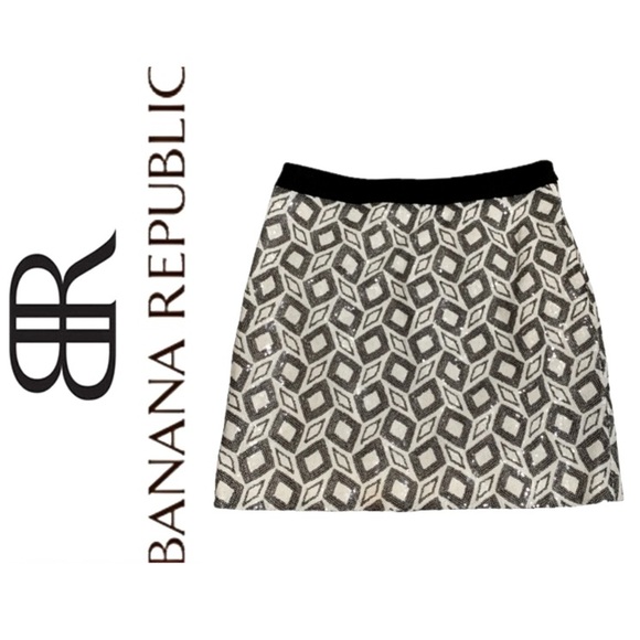 Banana Republic BR Sequin Y2K Sequin Geometric Diamond Print‎ Mini Skirt sz 4 - Picture 1 of 9